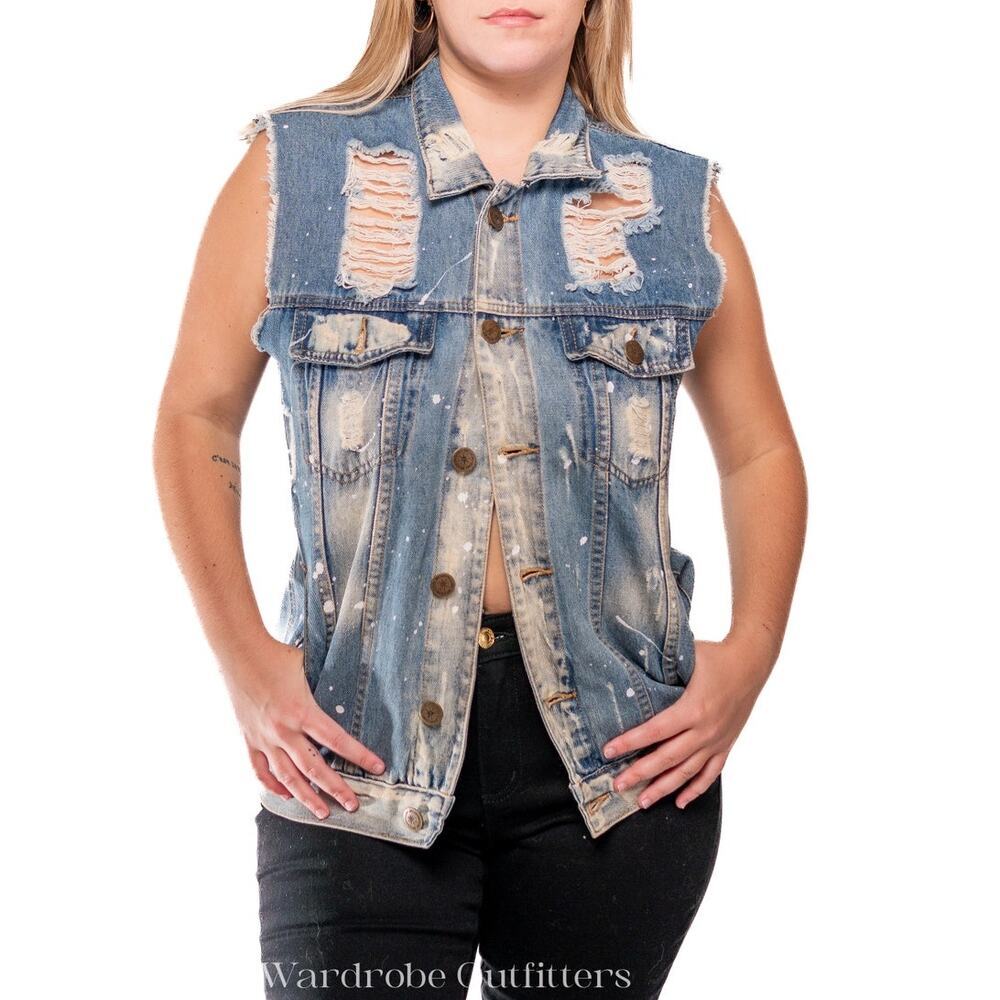 Distressed Thrashed & Acid Bleached Brooklyn Cloth Denim Vest - Picture 3 of 7